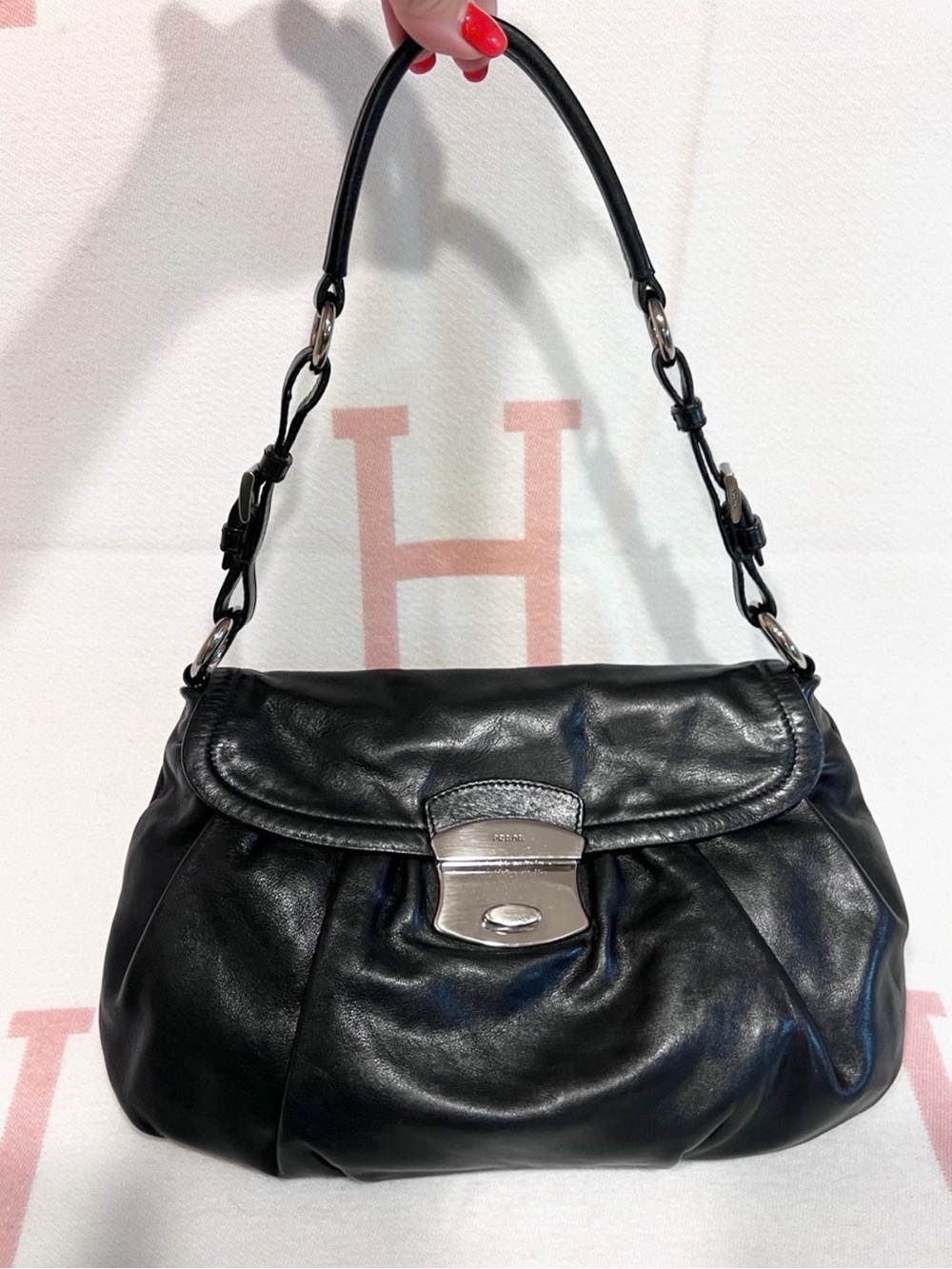 PRADA⭐️VINTAGE Black SOFT!! Leather Shoulder Bag with Silver Hardware! Offers!